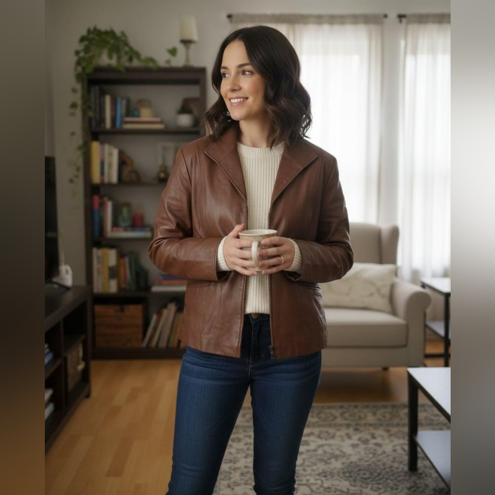 Women's Classic Brown Leather Jacket Still Excellent Quality